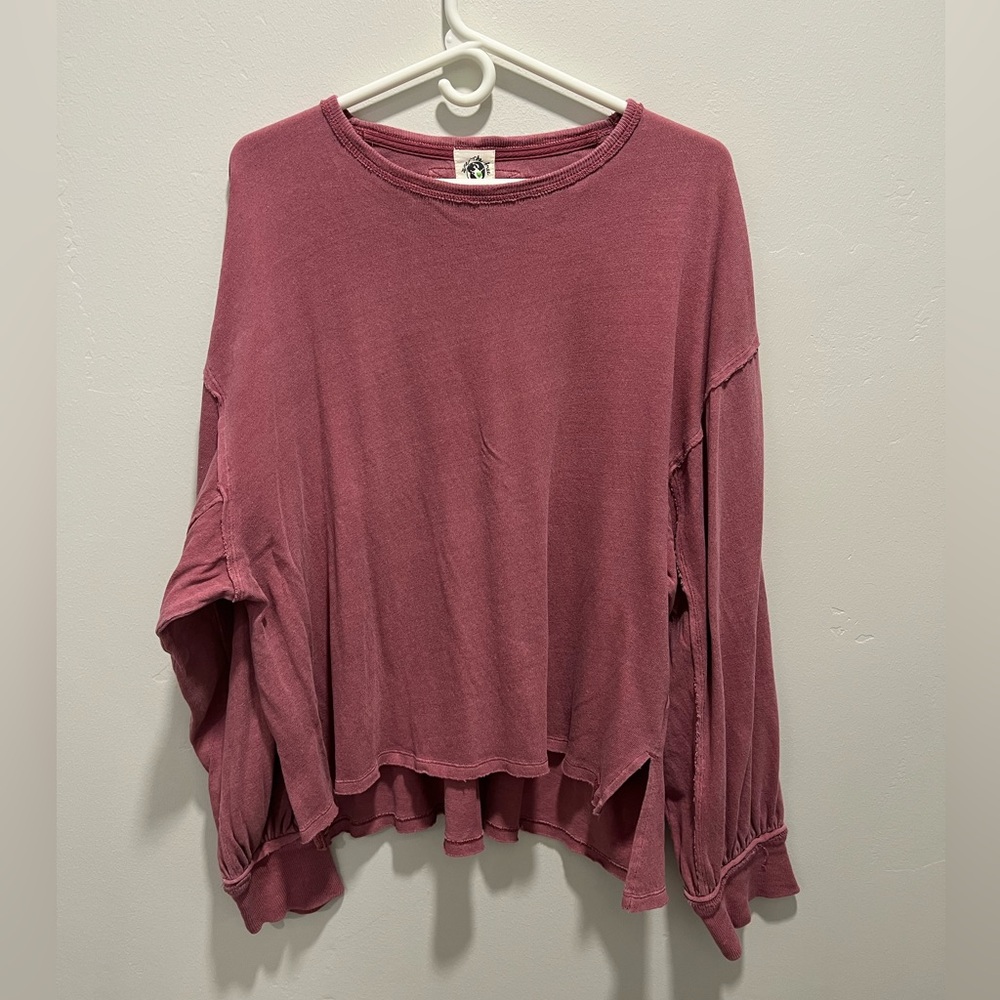 Free People Pink Crew Neck Long Sleeve Top